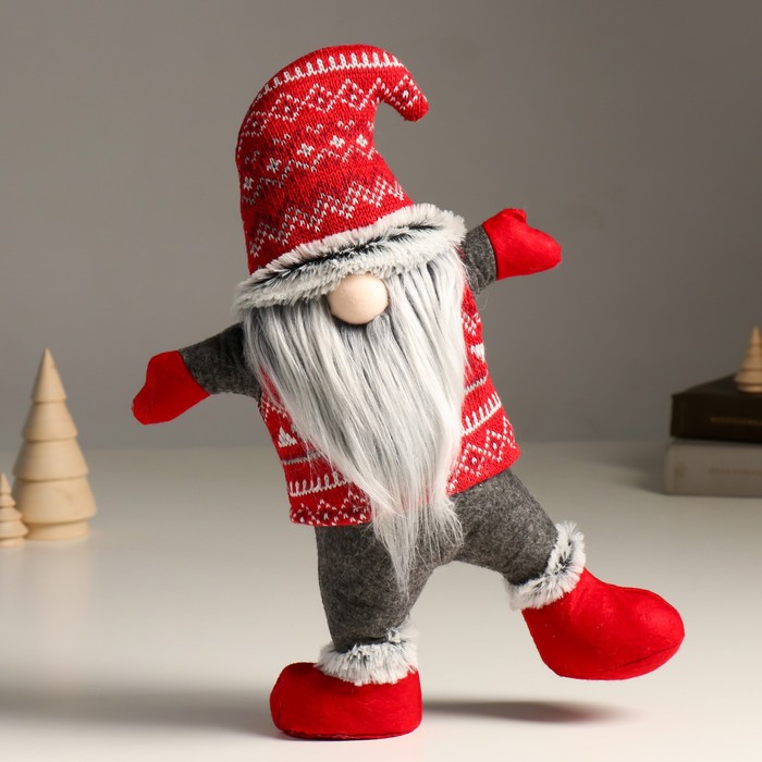 Кукла интерьерная "Дед Мороз в вязанном колпаке с узорами - акробат" 7х24х38 см - Фото 1