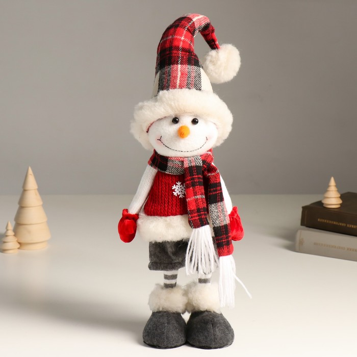 Кукла интерьерная "Снеговик в жилете со снежинкой и клетчатом колпаке" 44 см - Фото 1