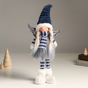 Кукла интерьерная "Ангелочек в серо-синем наряде, серебристые крылья" 44 см