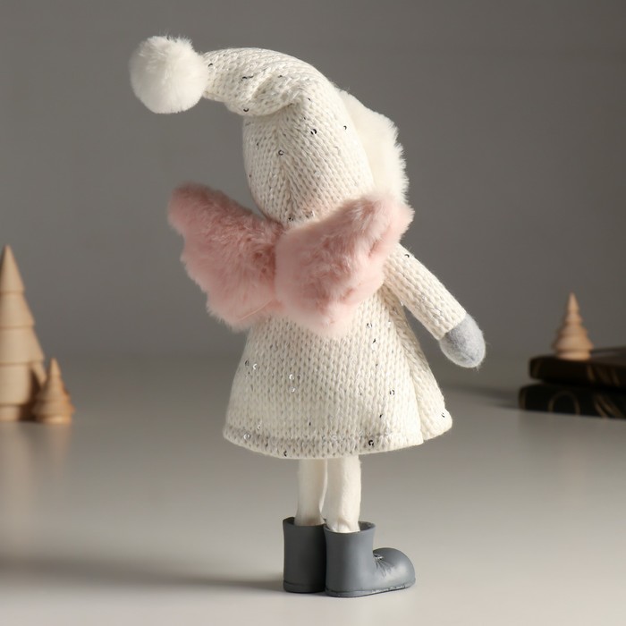 Кукла интерьерная "Ангелочек Еся в белом вязаном платье, с капюшоном-колпаком" 34 см - фото 1907802794