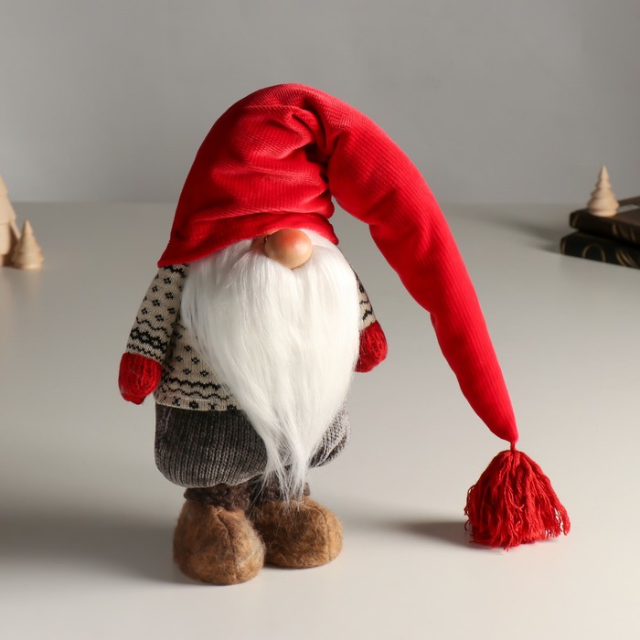 Кукла интерьерная &quot;Дедушка Мороз в длинном колпаке с кисточкой&quot; 24,5 см