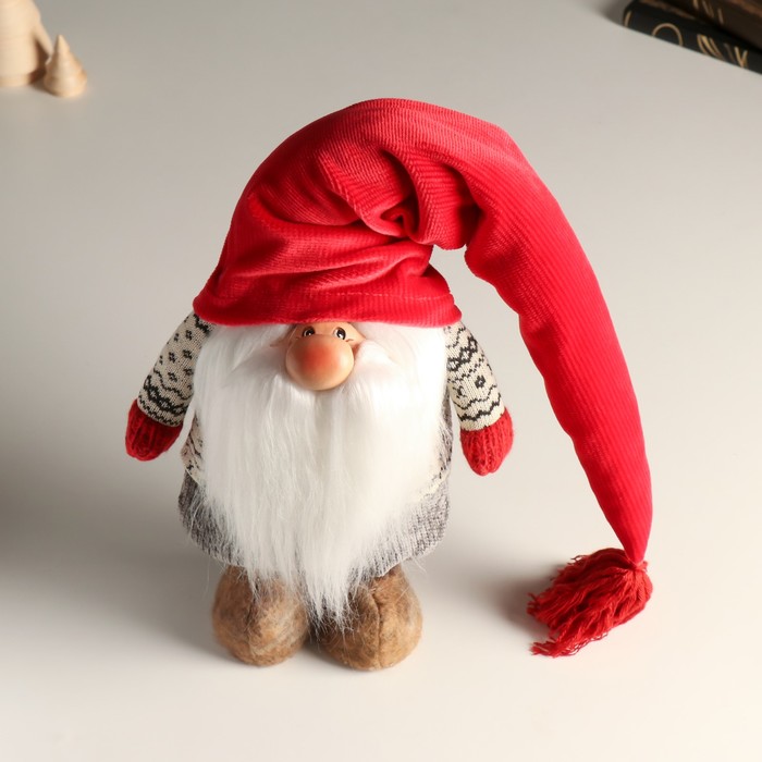 Кукла интерьерная "Дедушка Мороз в длинном колпаке с кисточкой" 24,5 см - фото 1907802802