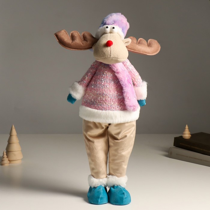 Кукла интерьерная &quot;Лосик в розовом свитере с мехом и голубом колпаке, со звёздочкой&quot; 61,5 см   94880