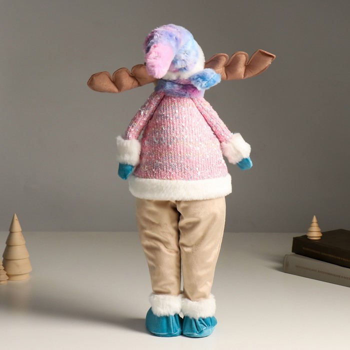 Кукла интерьерная "Лосик в розовом свитере с мехом и голубом колпаке, со звёздочкой" 61,5 см   94880
