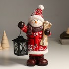 Подсвечник керамика "Снеговик в красной шубке, с фонарём и лыжами" 21,5х12х31 см - фото 3123262