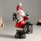 Подсвечник керамика "Дед Мороз в красной шубке, с фонарём и ёлочкой" 15,5х9х30 см - фото 10883407