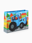 Пакет подарочный ламинированный горизонтальный, 40×31×11.5 см, Синий трактор - Фото 9