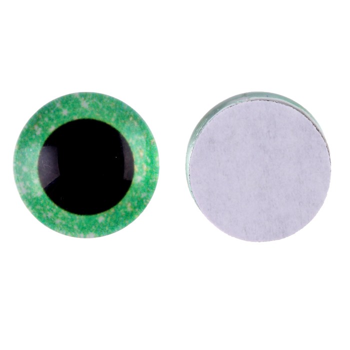 Глаза на клеевой основе, набор 10 шт., размер 1 шт. — 14 мм, цвет зелёный с блёстками - Фото 1