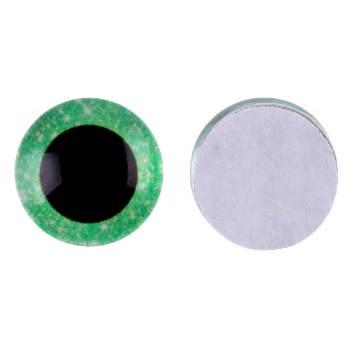 Глаза на клеевой основе, набор 10 шт., размер 1 шт. — 15 мм, цвет зелёный с блёстками - Фото 1