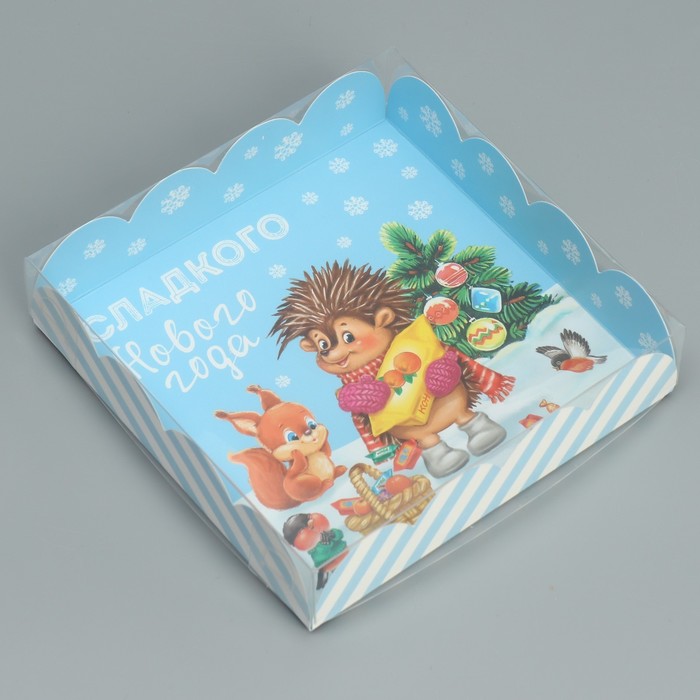 Коробка для кондитерских изделий с PVC крышкой «Сладкого Нового года», 13 х 13 х 3 см, Новый год - Фото 1