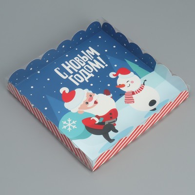 Коробка для кондитерских изделий с PVC крышкой «С Новым годом!», снеговик, 21 × 21 × 3 см