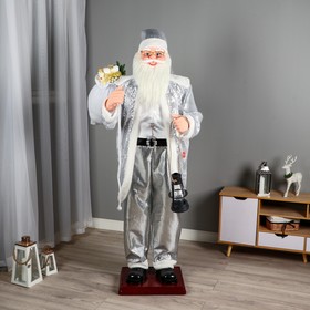 Дед Мороз "С мешком" реакция на движение, танцует, 180 см, серебро