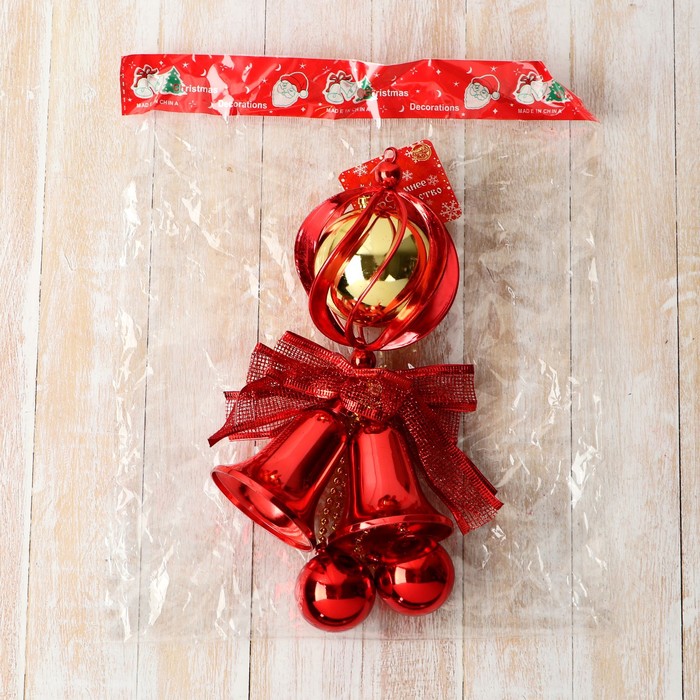 Украшение новогоднее "Уютная сказка" шар в полоску бант, 10х30 см, красный