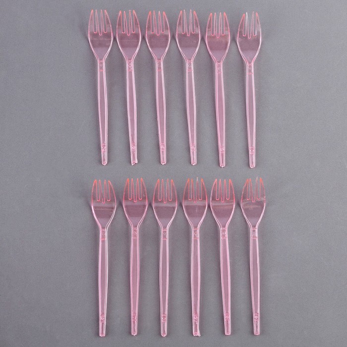 Вилки пластиковые, набор 12 шт, цвет розовый