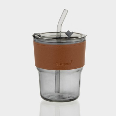 Стакан «Вида», 350 мл, с крышкой и трубочкой, стекло, МИКС