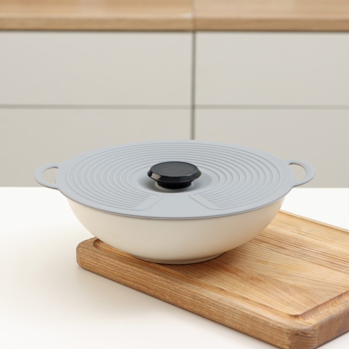 Крышка универсальная Доляна, силикон, d=20 см, цвет серый - Фото 1