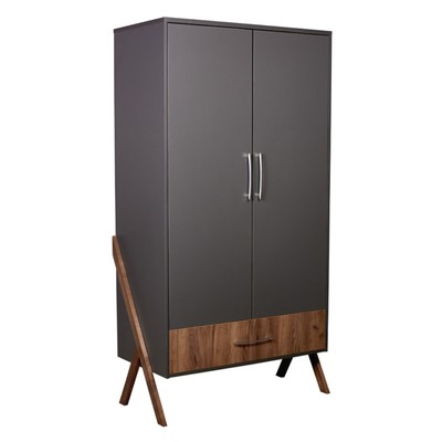 Шкаф двухсекционный Polini kids Porto 3100, с ящиком, 51×103.4×190.4 см, цвет графит-дуб крафт