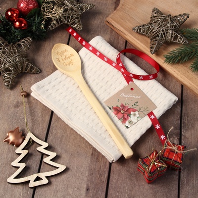 Набор подарочный «Доляна. Чудес в новом году»: бежевое полотенце 35×60 см, хлопок 100%, вафля 220 г/м²