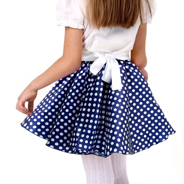 Карнавальный набор «Стиляги 5», юбка синяя в белый горох, пояс, повязка, рост 110-116 см - фото 1907804124