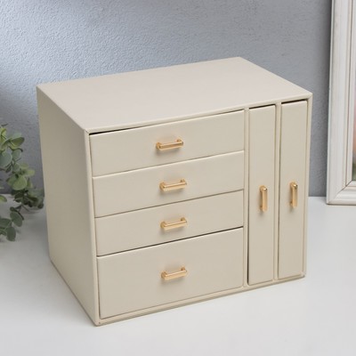 Шкатулка для украшений «Комод с золотистыми ручками», искусственная кожа, белая, 16.3×18×22.5 см