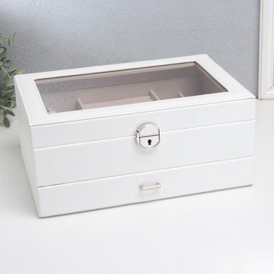 Шкатулка для украшений «Кабрина», с зеркалом, искусственная кожа, с замком, белая, 30.5×20×13.5 см