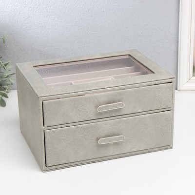 Шкатулка для украшений «Эльба. Два яруса», искусственная кожа, зелёная, 25×18×14 см