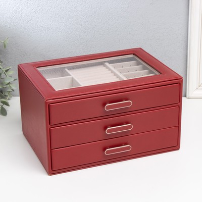 Шкатулка для украшений «Эльба. Три яруса», кожзам, бордовая, 25×18×14 см