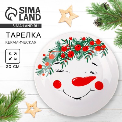 Тарелка плоская новогодняя «Снеговик Ледыш», d=20 см