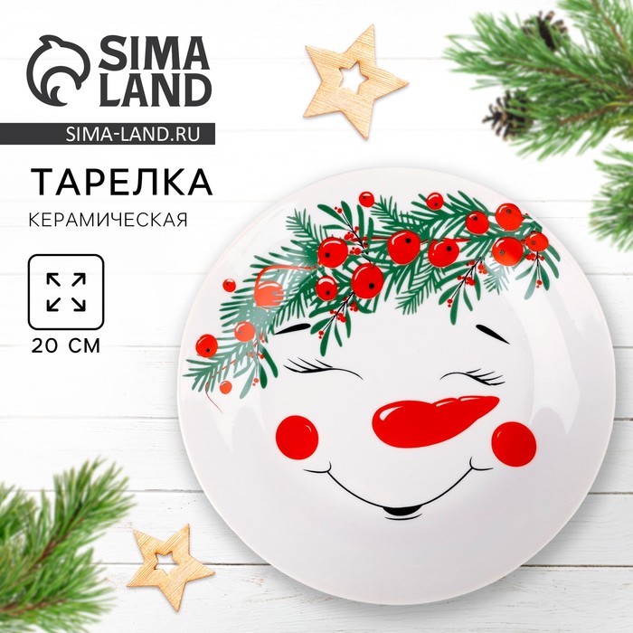 Тарелка плоская новогодняя «Снеговик Ледыш», d=20 см - Фото 1