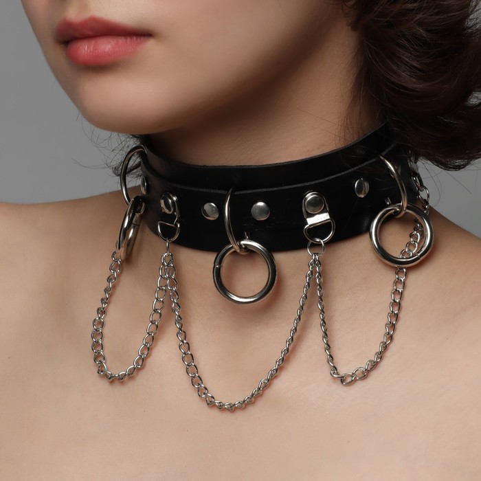 Чокер "Искушение" цепи и кольца, цвет чёрный в серебре, 40 см