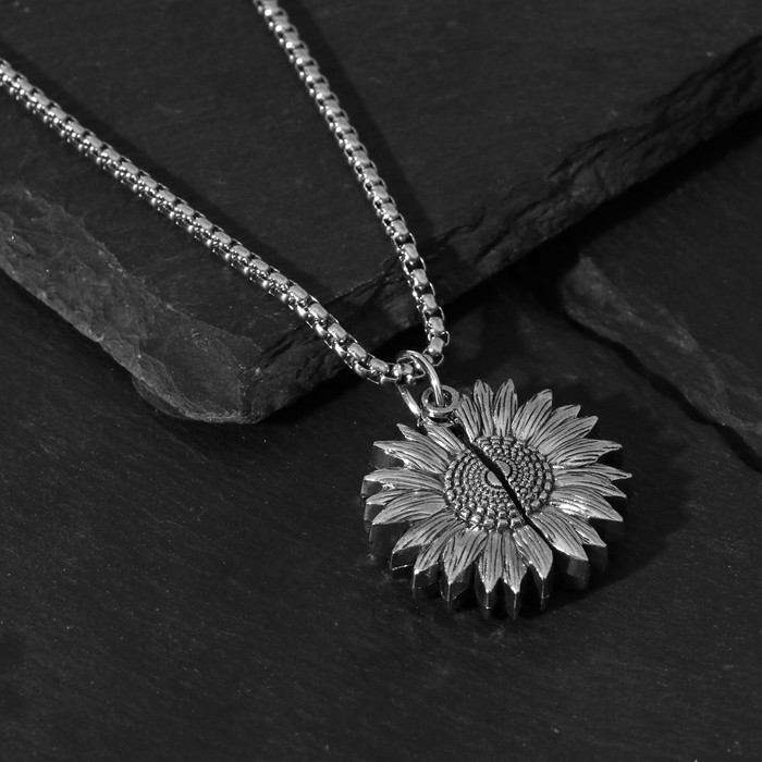 Кулон «Цветок» подсолнух, цвет золотистый в чернёном серебре, 70 см - фото 1885735669