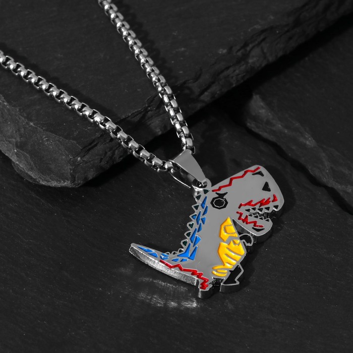 Кулон «Дино» тиранозавр, цветной в чернёном серебре, 70 см - Фото 1