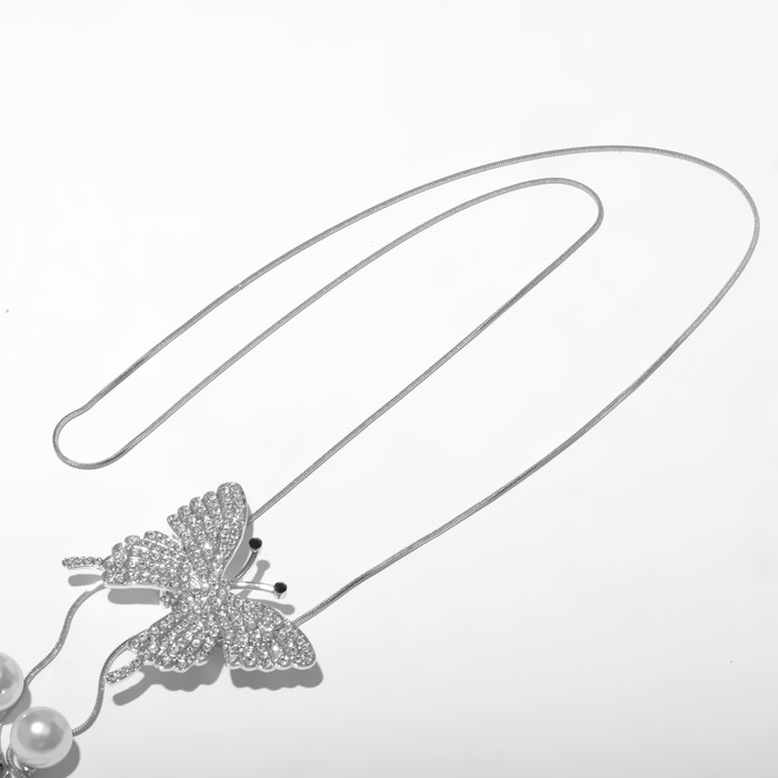 Кулон «Бабочка» с жемчугом, цвет белый в серебре, 70 см - фото 1907804374