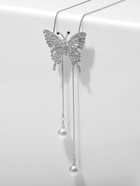 Кулон на цепочке «Бабочка», с жемчугом, белый в серебре, 70 см 9682166