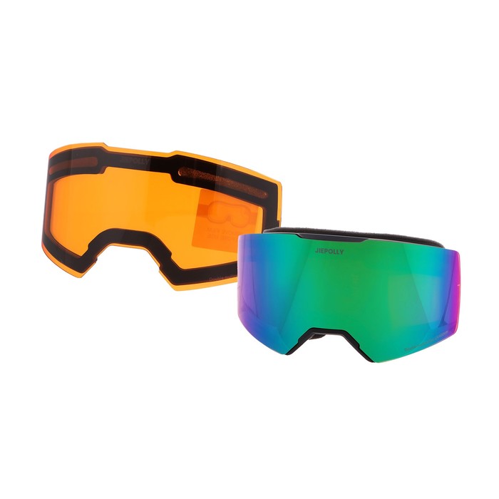 Очки-маска Premium, для мото, съемное двухслойное стекло, два цвета оранжевый, зеленый