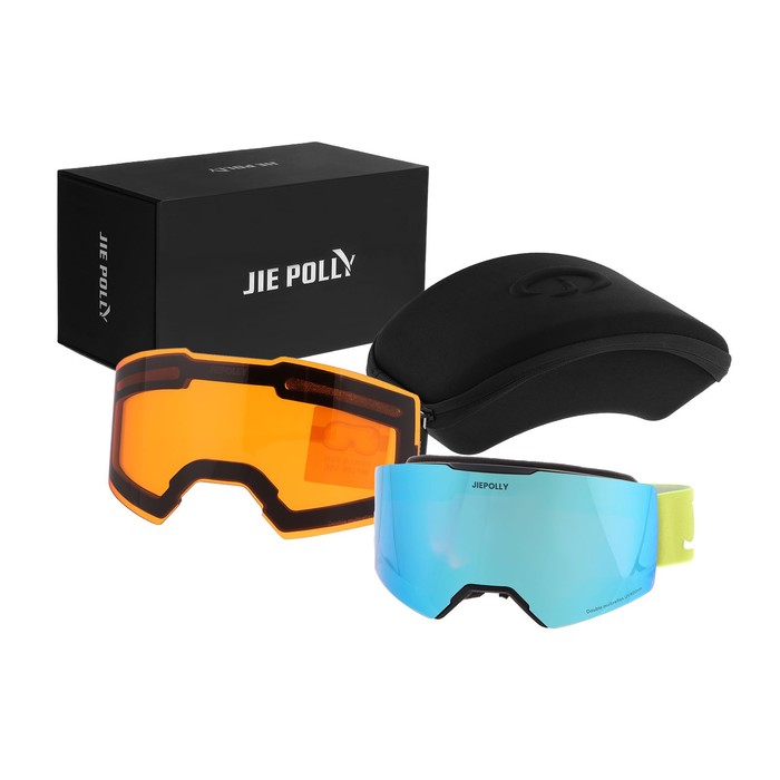 Очки-маска Premium, для мото, съемное двухслойное стекло, два цвета оранжевый, синий - Фото 1