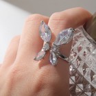 Кольцо «Бабочка» изящная, цвет белый в серебре, безразмерное - фото 7294405