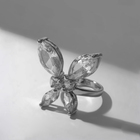 Кольцо «Бабочка» изящная, цвет белый в серебре, безразмерное - фото 8997709
