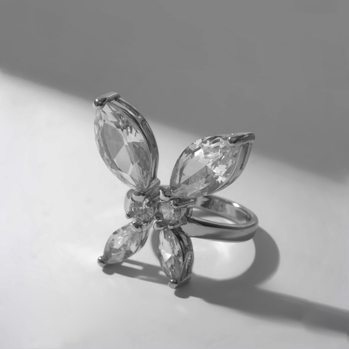 Кольцо «Бабочка» изящная, цвет белый в серебре, безразмерное - фото 1890169761