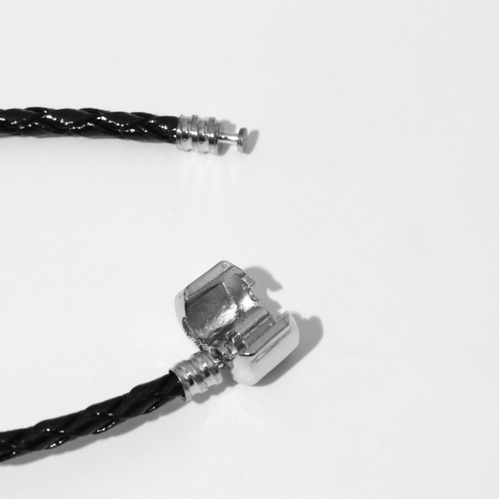 Основа для браслета "Бусинка, цвет чёрный в серебре, 16 размер