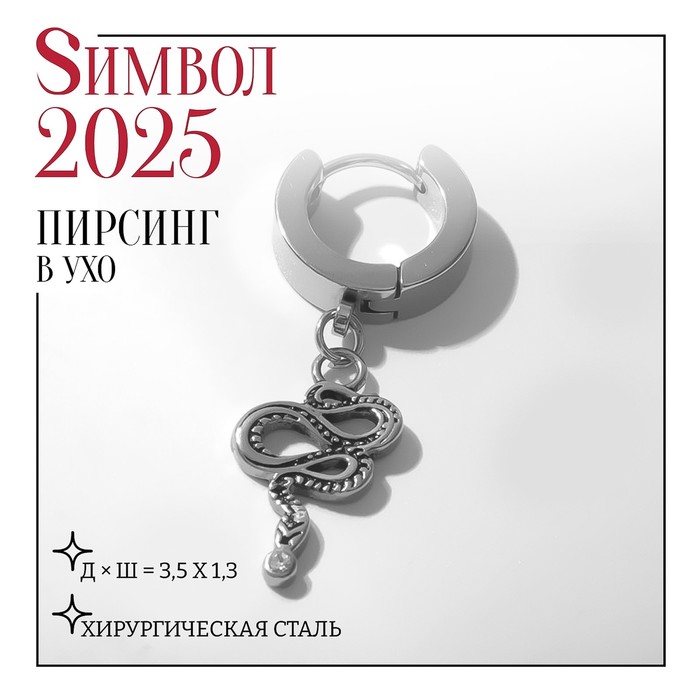 

Пирсинг в ухо «Кольцо» змея извивающаяся, d=13 мм, цвет серебро