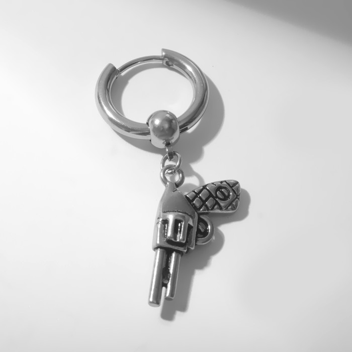 Пирсинг в ухо «Кольцо» револьвер, d=15 мм, цвет серебро - Фото 1