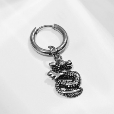Пирсинг в ухо «Кольцо» дракон, d=18 мм, цвет серебро