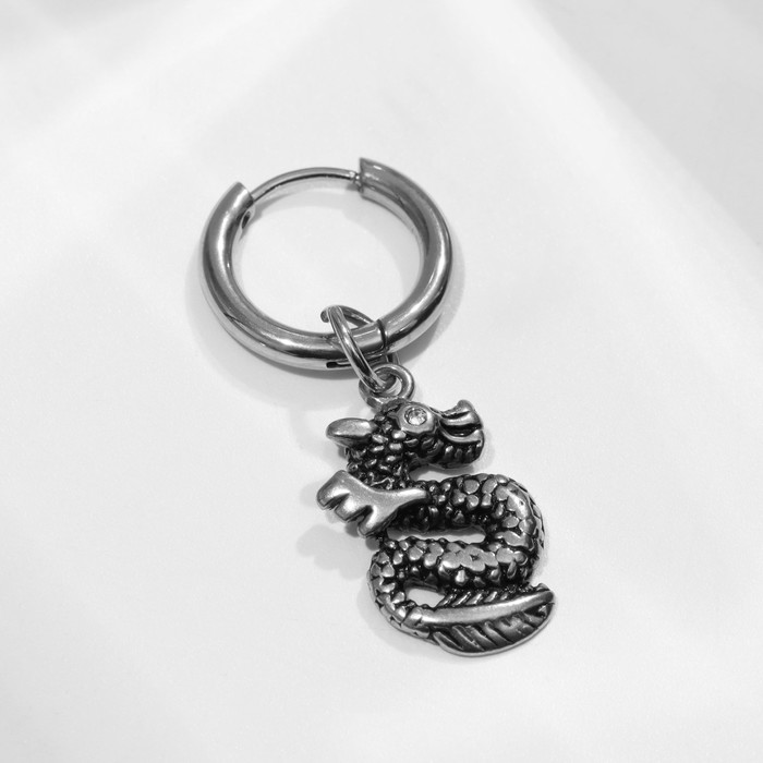 Пирсинг в ухо "Кольцо" дракон, d=18мм, цвет серебро