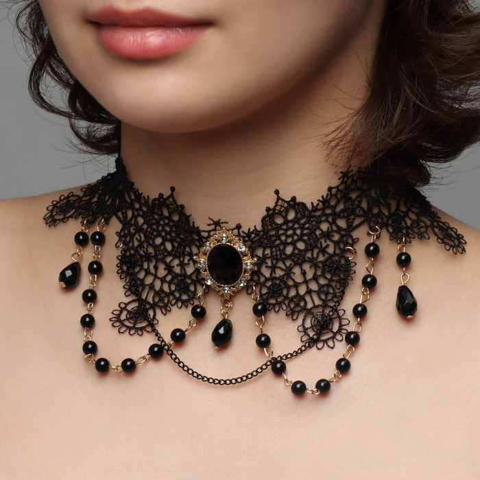 Чокер «Александрия» ажурное переплетение, цвет чёрно-белый в золоте, 30 см - Фото 1