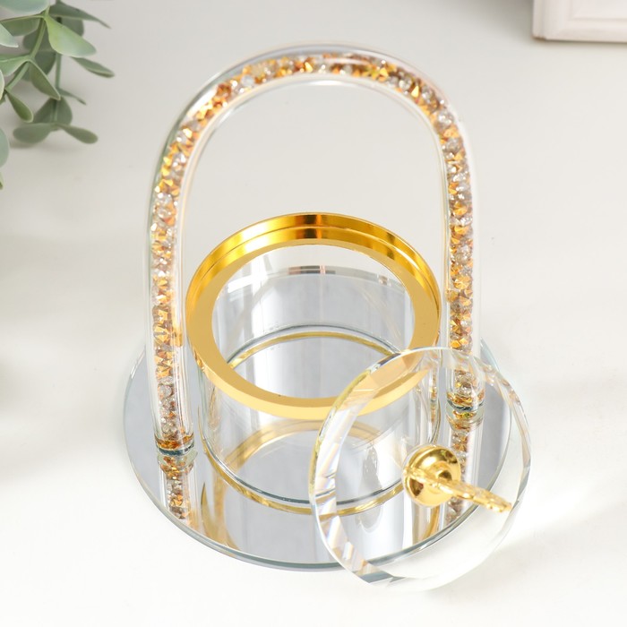 Шкатулка стекло "Арка с золотыми камешками на пьедестале" прозрачная 10*10*13,5 см