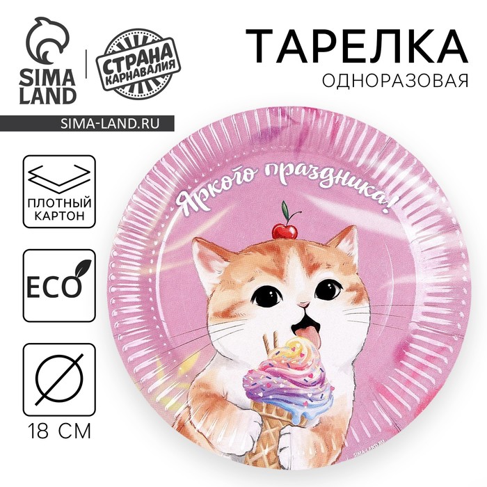 Тарелка бумажная «Котик. Сладости», 18 см 9796343