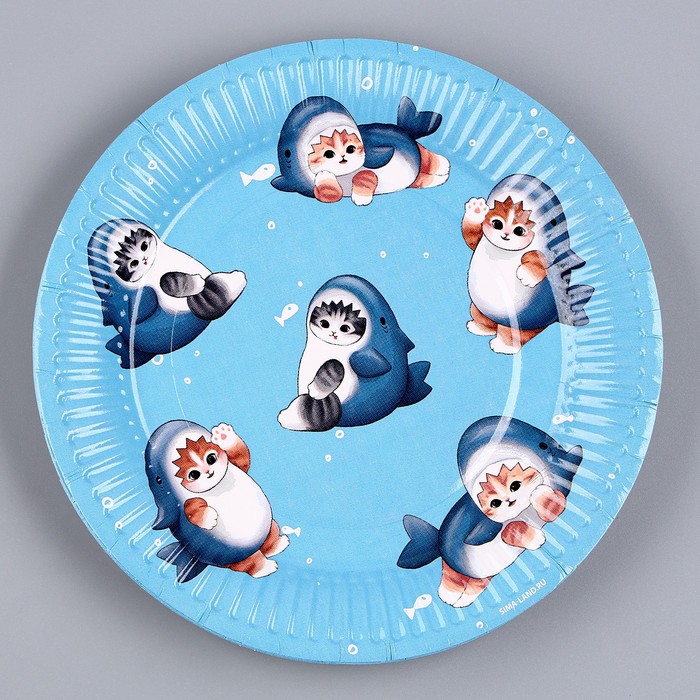 Тарелка бумажная «Котики. Акула», 18 см 9796344