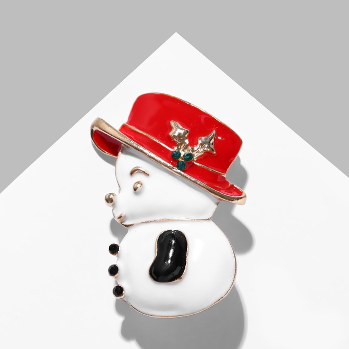 Брошь «Снеговик» в шляпке, цветная в золоте - Фото 1