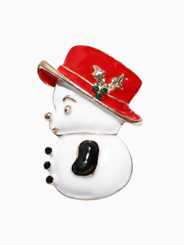 Брошь «Снеговик» в шляпке, цветная в золоте - Фото 1